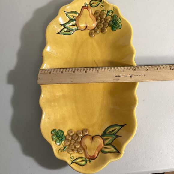 Rare Vintage MCM California Pottery  Oval Serving Dish Yellow Pears Grapes - Picture 4 of 4
